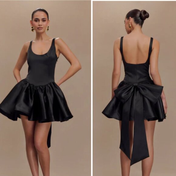 Meshki Felicia Satin Mini Dress With Bow - NWT - Picture 1 of 6